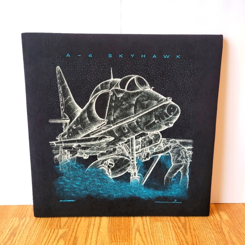 Rare Vintage 1990 Blackbird A-4 Skyhawk fabric wall art wooden canvas
